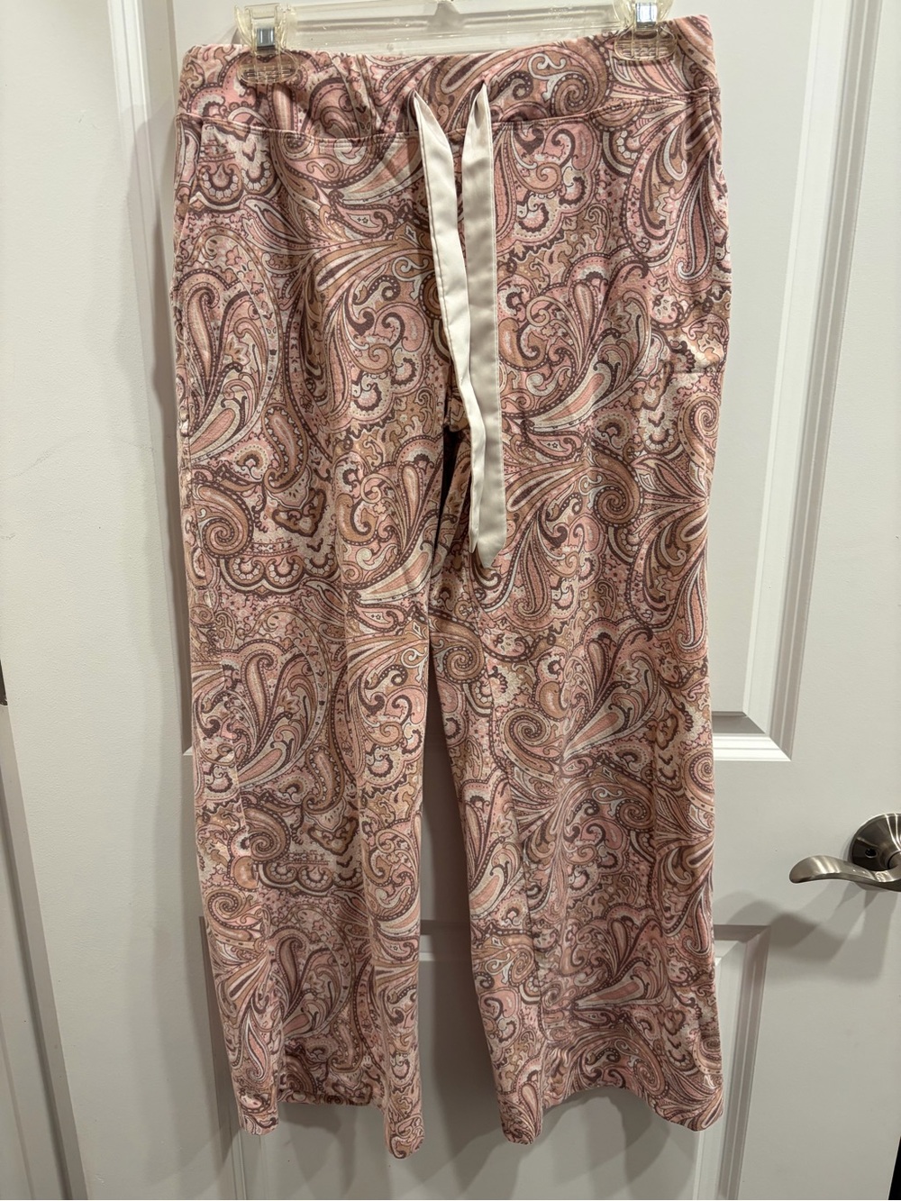 SOMA Cotton Blend Paisley Pink Wide Leg Pajama Pants Sleep Lounge M Ribbon Tie